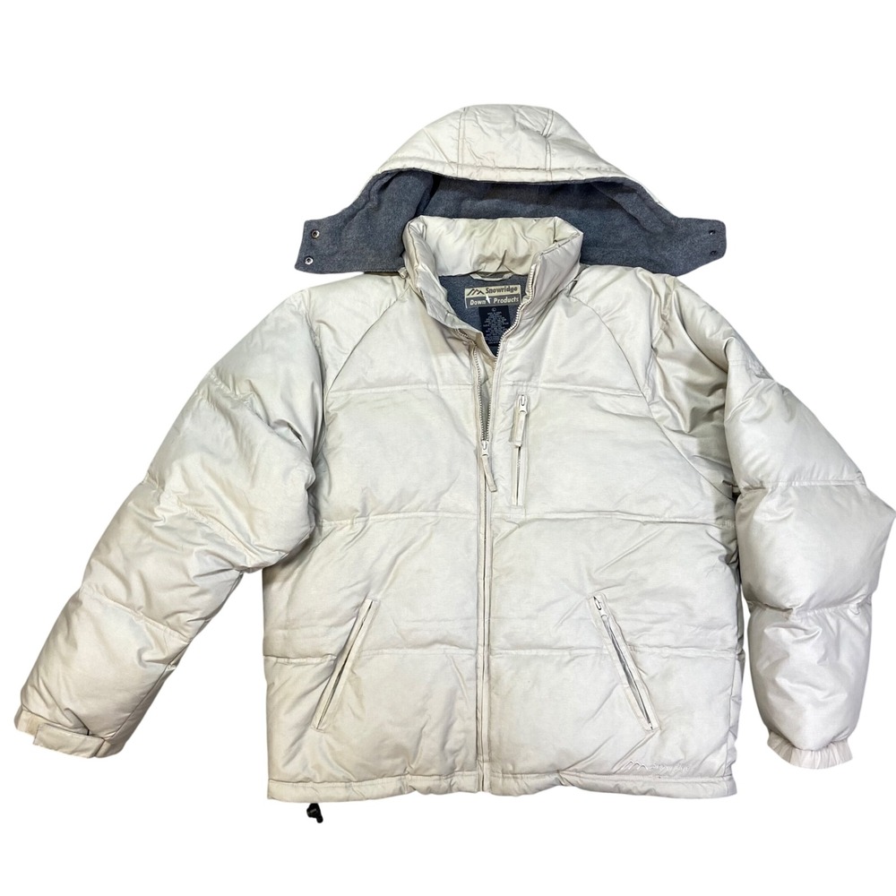 Snowridge Down Products Puffer Jacket Hooded‎ Ivory Full Zip Size Mens L